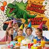2D plane, "Dinosaur and Monster Truck Birthday Banner" - Dinosaurs and trucks with balloons, durable party backdrop fabric