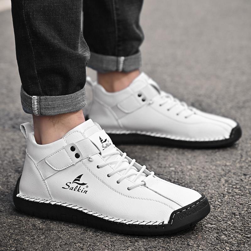 New 2025 Handmade Leather Men Boots Man Breathable Casual Leather Shoes Design Sneakers Men Ankle Boots Breathable Outdoor Boats