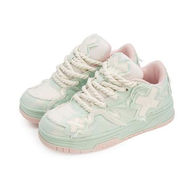 Кремово-зеленые летние новые кроссовки Bread, женские кроссовки с толстой подошвой, износостойкие, женские повседневные туфли Broken Edge Personality Flat