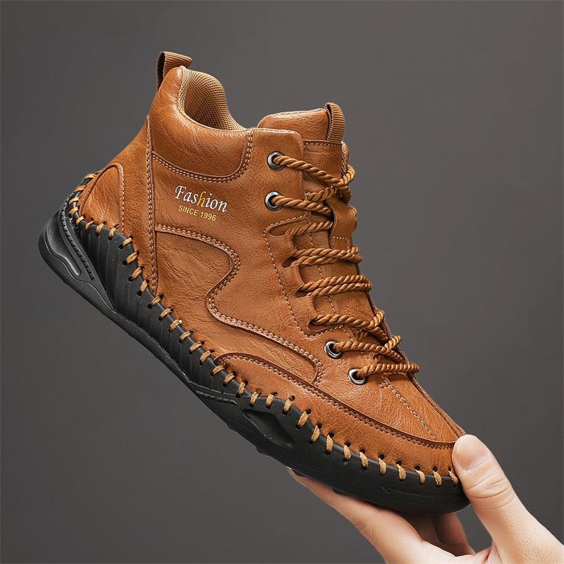 38-47 Большие размеры Мужская обувь Ручная прошивка Кожаные мужские ботинки Спилок Повседневная кожаная обувь Мужские ботильоны