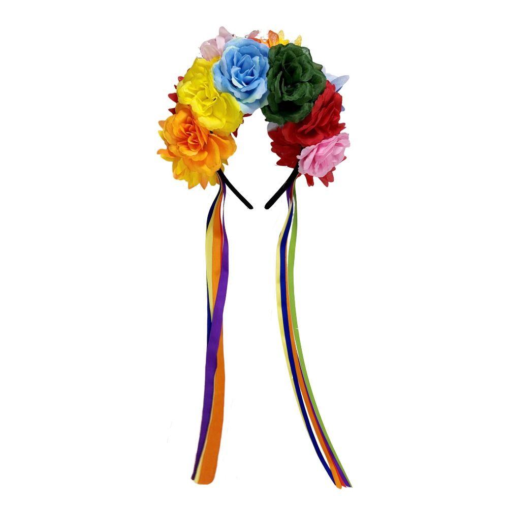 Artificial Flower Rainbow Flower Headband Ribbon Design Costume Floral Crown For Costume
