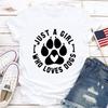 JUST A GIRL LOVE DOGS Принт Женская футболка с коротким рукавом O-образным вырезом Свободная женская футболка Женская футболка Топы Одежда Camisetas Mujer