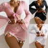 Conservative Four-piece Set Solid Color Blouse Mesh Skirt Bikini Wholesale Swimsuit Women