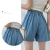 Летние джинсовые шорты больших размеров для женщин, высокая эластичная талия синего или небесно-голубого цвета, плиссированные мини-шорты большого размера, короткие женские