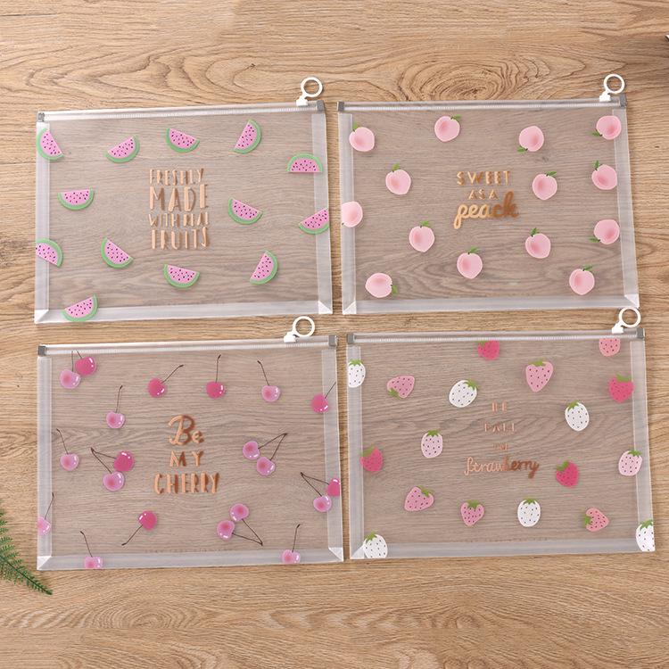 Cherry Blossom A4 Transparent Zipper Document Bag with Cartoon Pattern