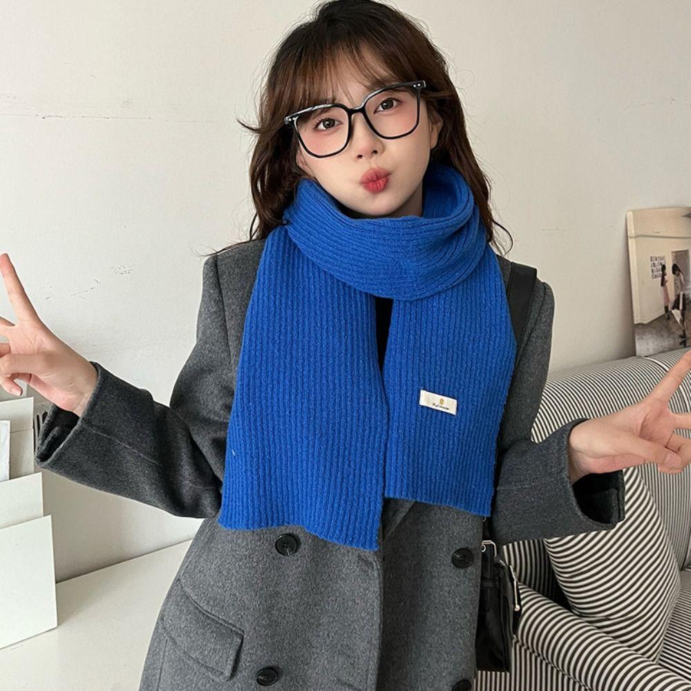 Keep Warm Solid Color Scarf Long Wool Shawl Retro Knitted Scarves Autumn Winter