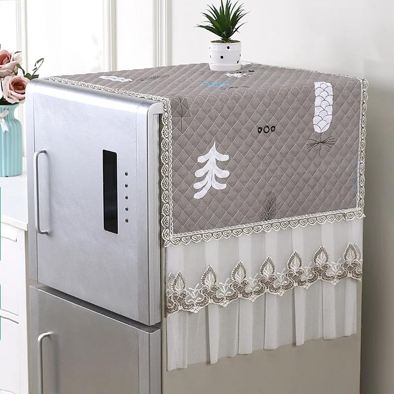 Полотенце для чехла на холодильник, одно- и двухдверный тканевый чехол для холодильника, универсальный пылезащитный чехол, кружевной, износостойкий, моющийся