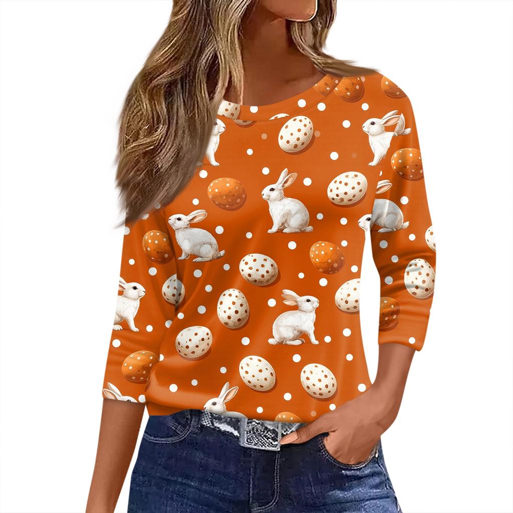 Женская футболка с рождественским принтом, рукав 3/4, повседневная, модная, на выходные, базовая, с круглым вырезом, стандартный топ