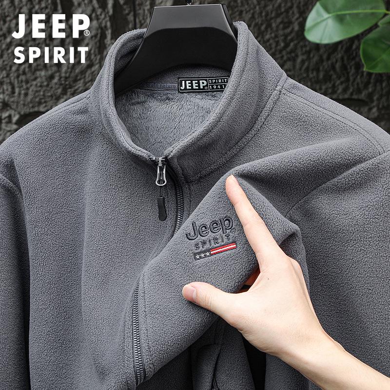 Мужская толстовка-кардиган на молнии Jeep 2025 с флисовой подкладкой, повседневная осенне-зимняя куртка с длинным рукавом