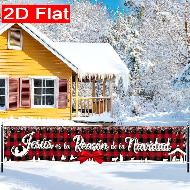 Merry Christmas Outdoor Christmas Garden Banner, Polyester Fence Holiday Yard Sign