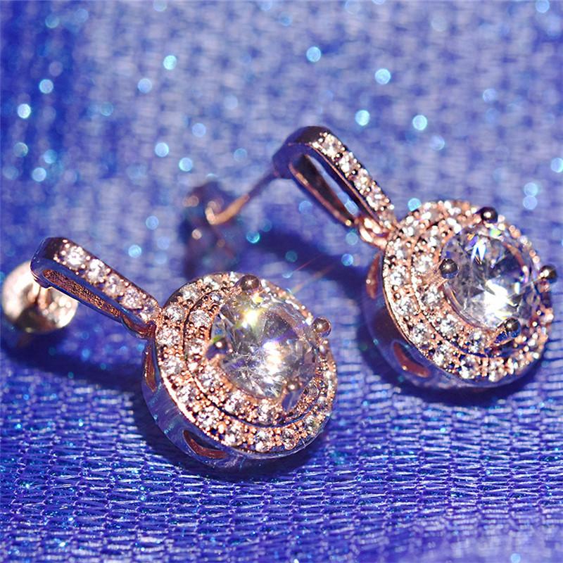 Роскошные круглые серьги с кристаллами для женщин, ювелирные изделия, очаровательные серьги из розового золота для девочек, женские золотые аксессуары, серьги с камнями