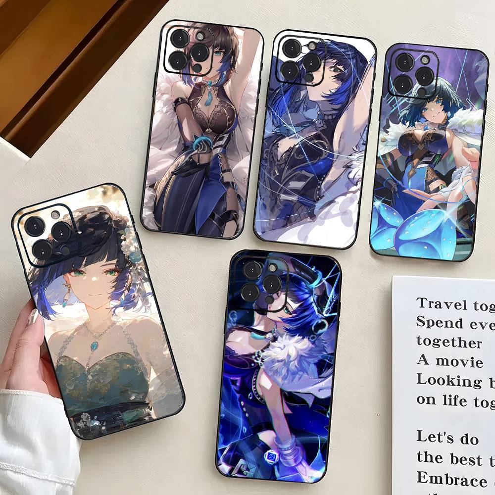 Чехол для телефона Yelan Anime Game Genshin Impact для iPhone 17 Air 16 15 14 13 Pro Max 11 12 Черный силиконовый чехол