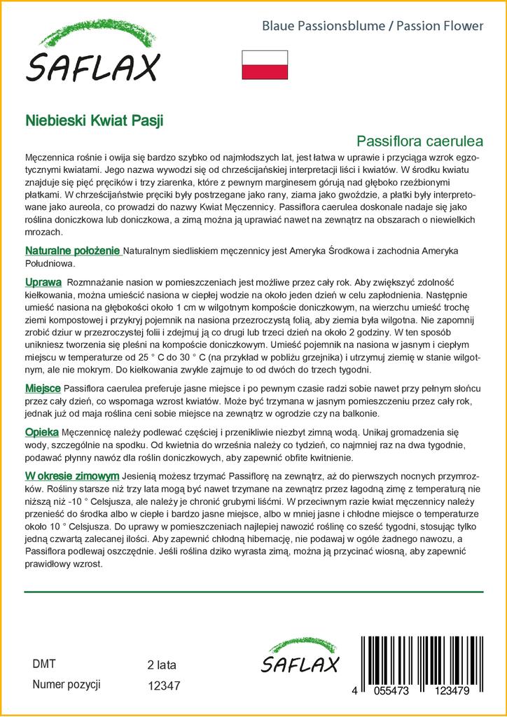 SAFLAX Цветок страсти - 25 семян - С горшечным субстратом для лучшего выращивания - Passiflora caerulea