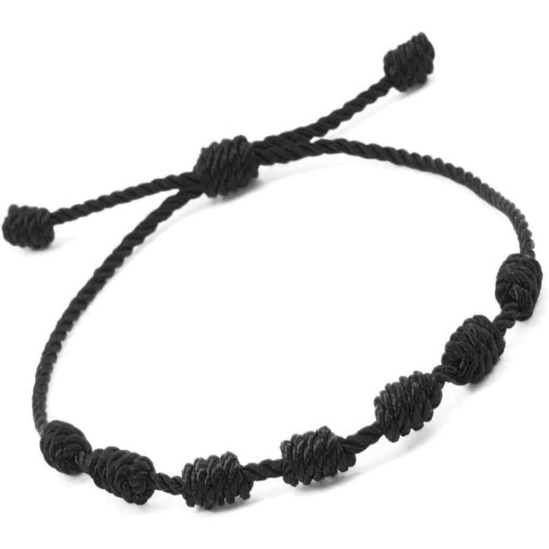 Браслет 7 узлов для защиты, сглаза и удачи. Буддийская струна. Нить/Амулет для процветания и успеха. Шнур регулируется.