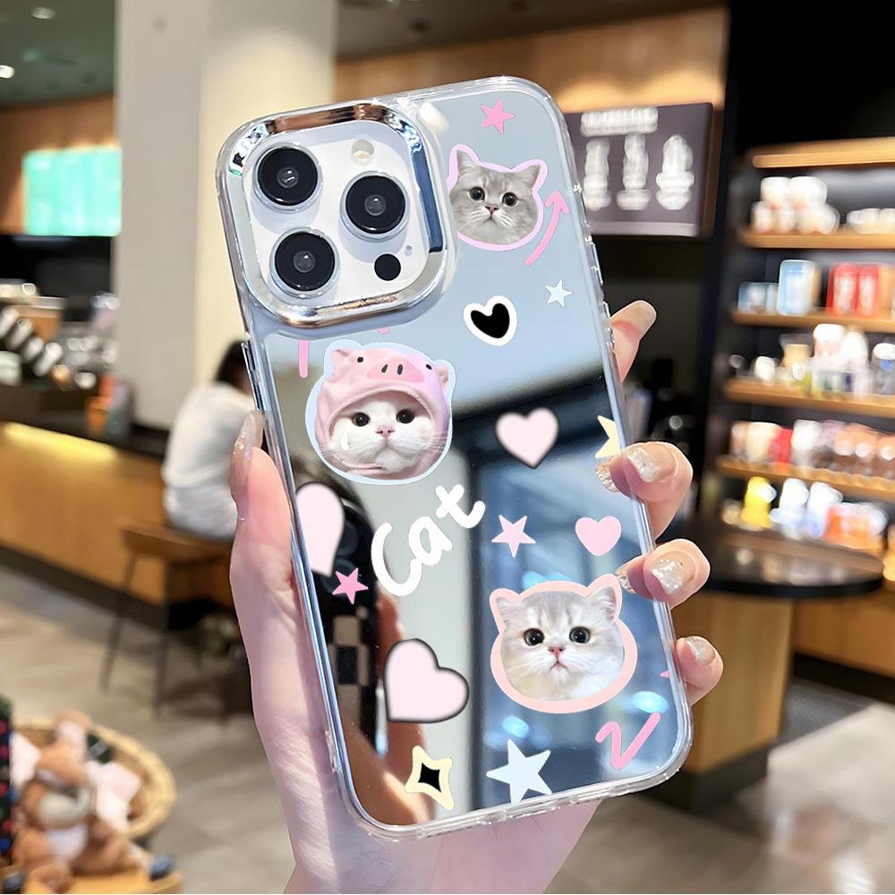 Милый котенок чехол для мобильного телефона apple 15pro чехол-зеркало iphone14pm противоударный 12 защитный чехол 11pro