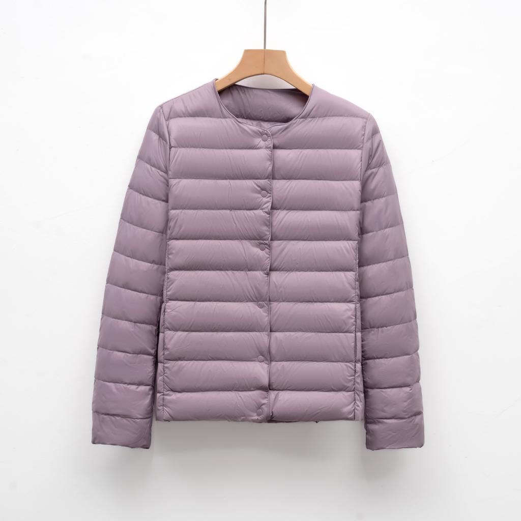 Легкая женская короткая куртка с круглым вырезом на осень и зиму, теплая куртка с круглым вырезом, однотонный пуховик