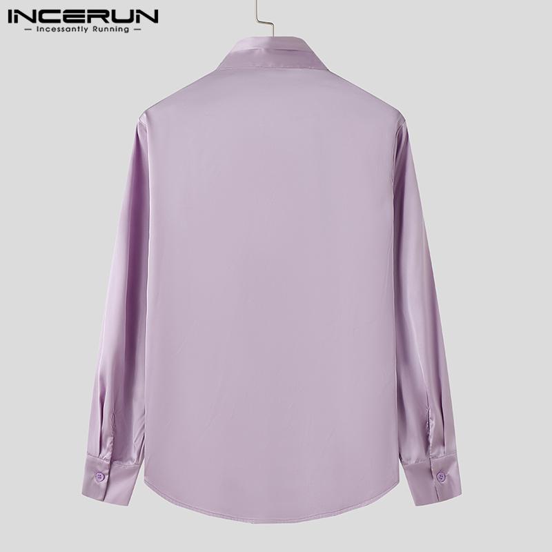 INCERUN Men High Neck Tie Up Ruffled Solid Shirts Casual Long Sleeve Tops