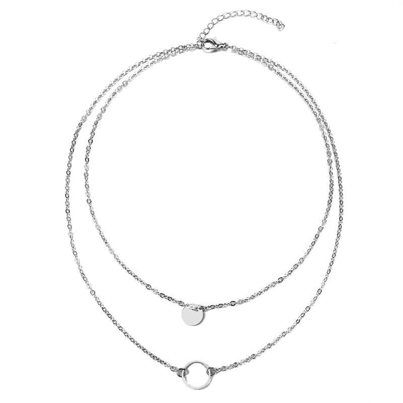 Simple Women's Fashion Multi-layer Chain Sequins Circle Pendant Choker Necklace Jewelry Accessories