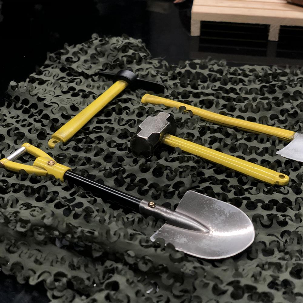 Мини 4 шт. металлическая лопата, молоток, топор, кирка, инструмент для 1/10 радиоуправляемого автомобиля TRX4 SCX10 D90