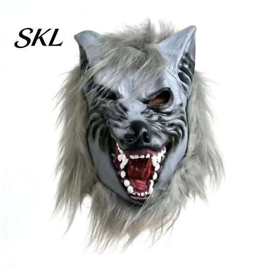Detailed Halloween Prop Werewolf Full Head Mask, Latex Wolf Cosplay Headgear with Durable Party Mask Realistic Fur, Haunted House Prop, Adjustable