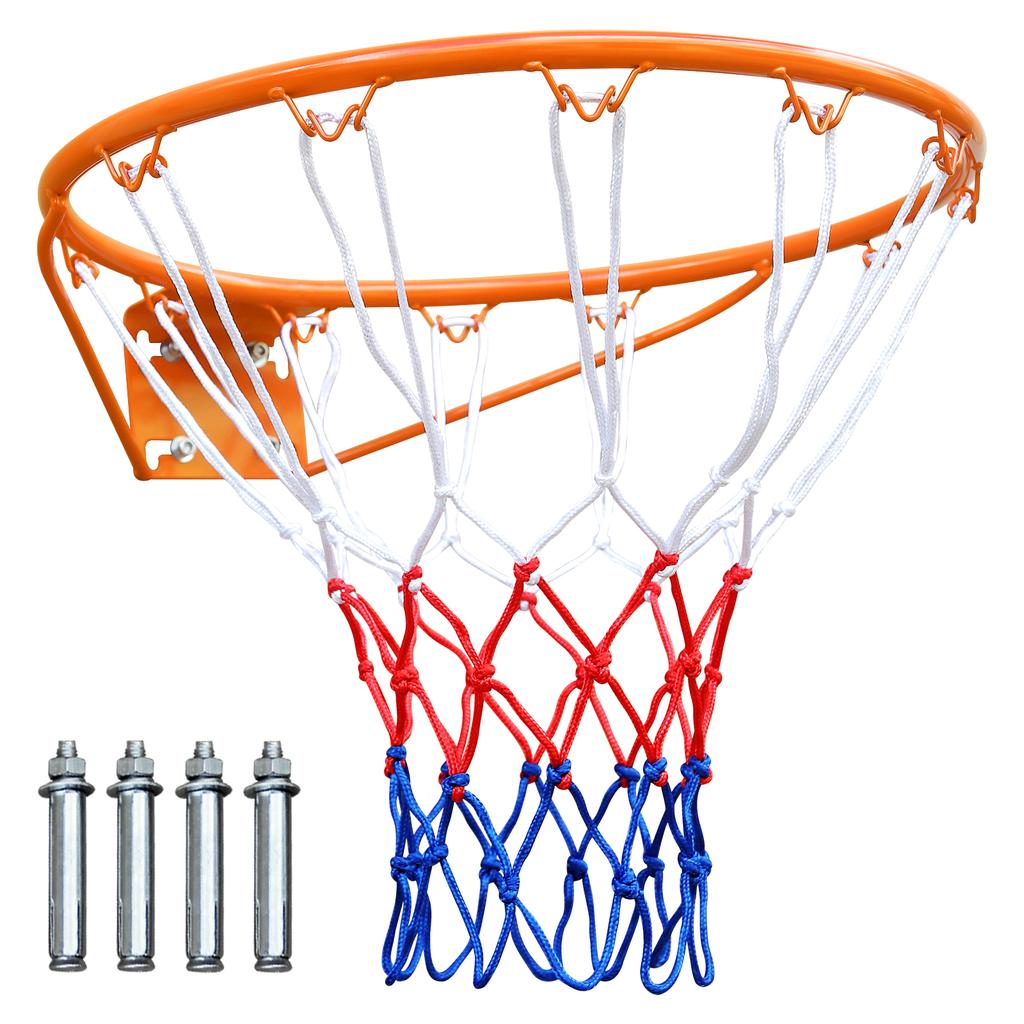 45.72cm Basketball Rim Replacement, Wall Door Mounted, Heavy Duty Flex Rim Goal with Net, Fits In-Ground & Wall-Mounted Hoops, Indoor/Outdoor (Orange)