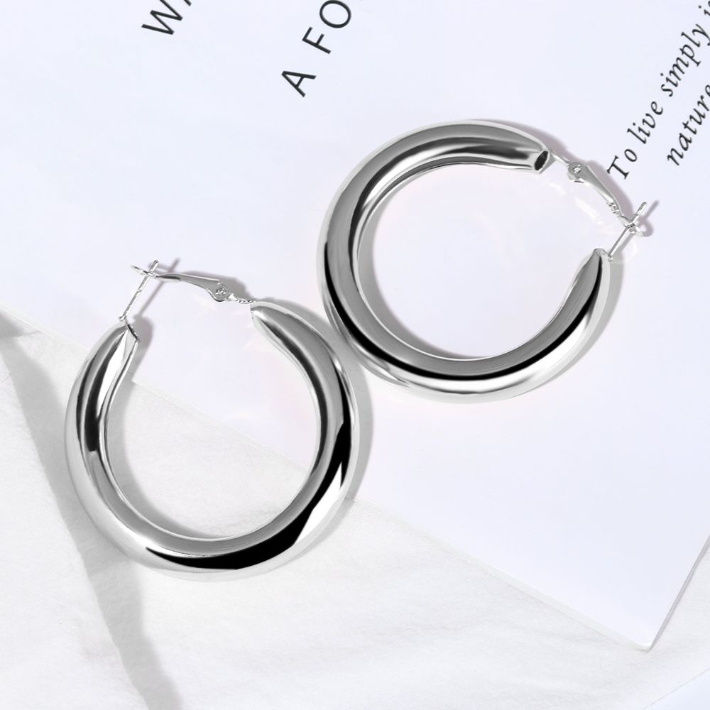 Punk Rock Minimalist 50mm Hoop Earrings Big Gold Alloy Thick Tube Round Circle