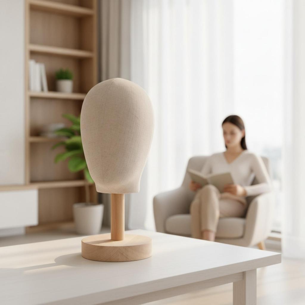 Mannequin Head with Wooden Base Lightweight Hairpiece Display Stand Realistic