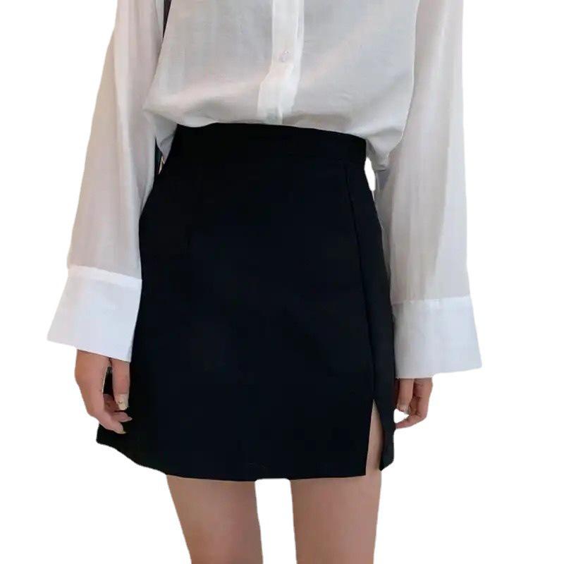 Женская серо-черная юбка А-силуэта с высокой посадкой - Приталенная, Защищающая от просвечивания, Летняя юбка, облегающая бедра