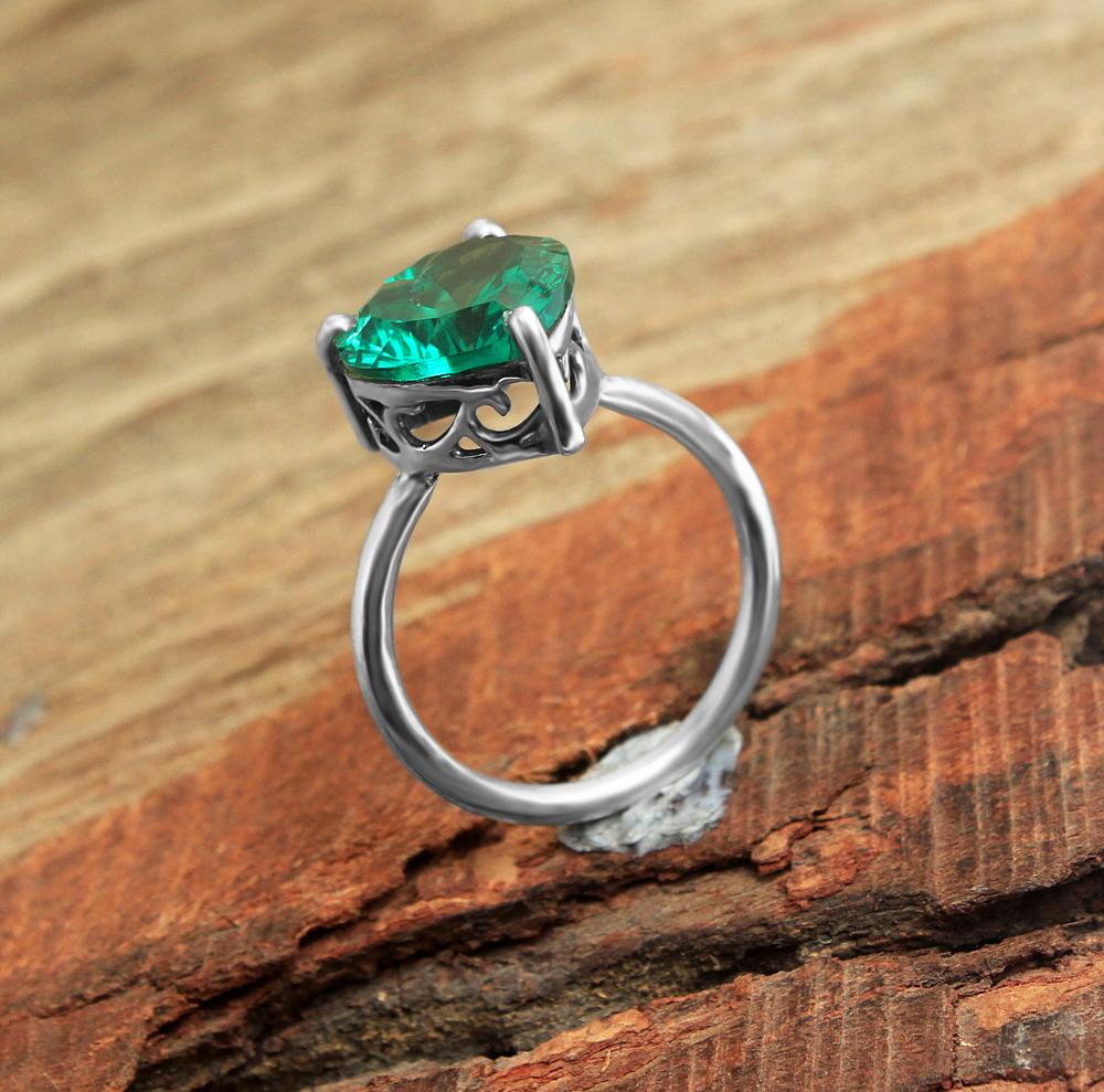 Кольцо с зеленым цирконом, кольцо в форме сердца, серебро 925 пробы, ювелирные изделия ручной работы, серебряные украшения