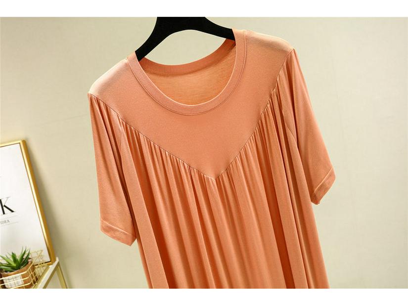 Женская ночная сорочка А-силуэта с плиссировкой больших размеров - Летняя модальная