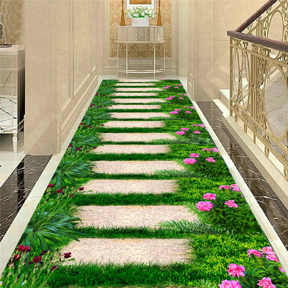 3D Carpet Rugs Living Room Doorway Long Corridor Rug Pastoral Lawn Path Print Kitchen Carpets Idyllic Scenery Area Rug Mat