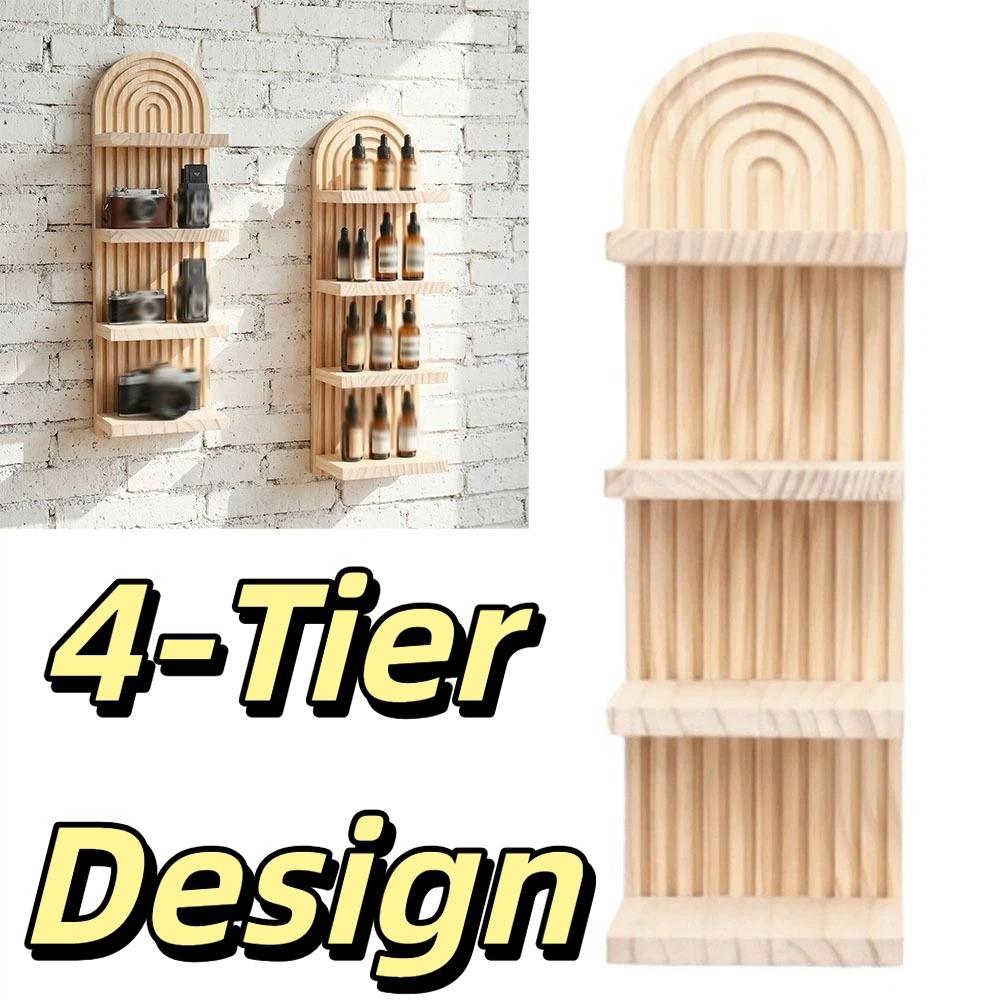 4-Tier Design Wooden Wall Shelves Minimalist Boho Style Rack Arched Floating Shelf  Home Decor
