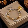 Stainless Steel Bicolor Thick Chain Bracelet for Women Couple Love Heart Geometric Jewelry Gift