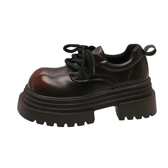 Женские кожаные туфли на толстой подошве 2025 весна новая британский стиль туфли из кожи с большой головой модные универсальные повседневные одинарные туфли