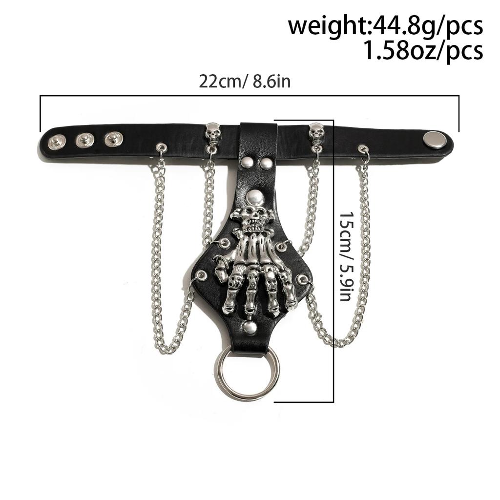 Готические Черные ПУ Кожаные Череп Палец Запястье Цепочки Кольца Браслеты Женские Панк Наручные Браслеты Хэллоуин Гранж Украшения Стимпанк Мужские