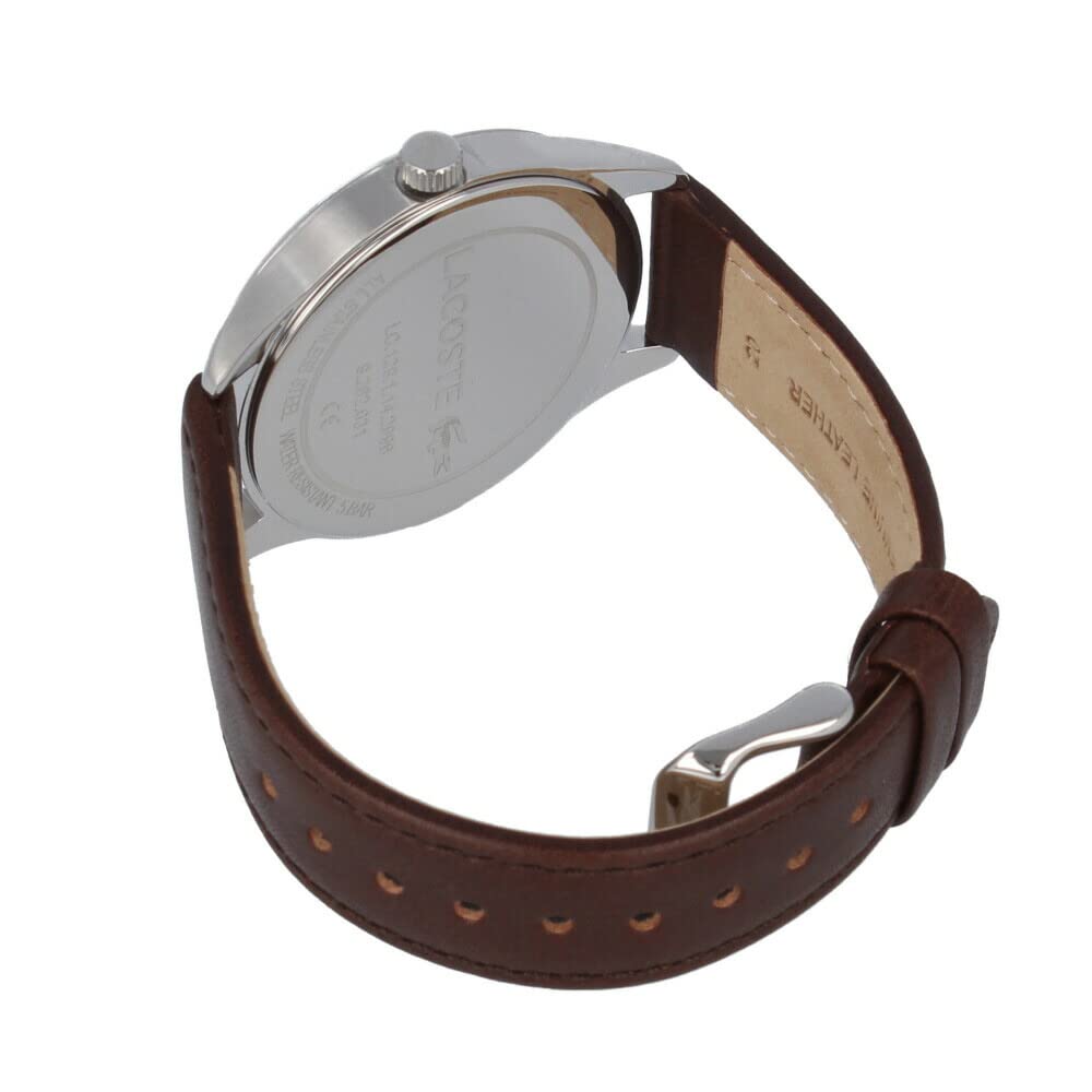 Lacoste 2011046 Мужские кварцевые трехстрелочные, кожаные коричневые / темно-синие, водонепроницаемость 5 бар