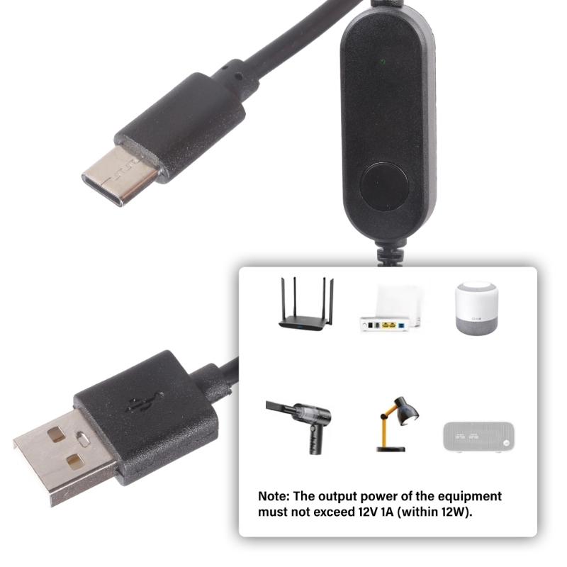 Кабель-преобразователь с двойным входом USB+Type C на 5.5x2.1 мм 12В Повышающий Для Роутера, Камеры, Лампы, Вентилятора С Кнопкой Переключения