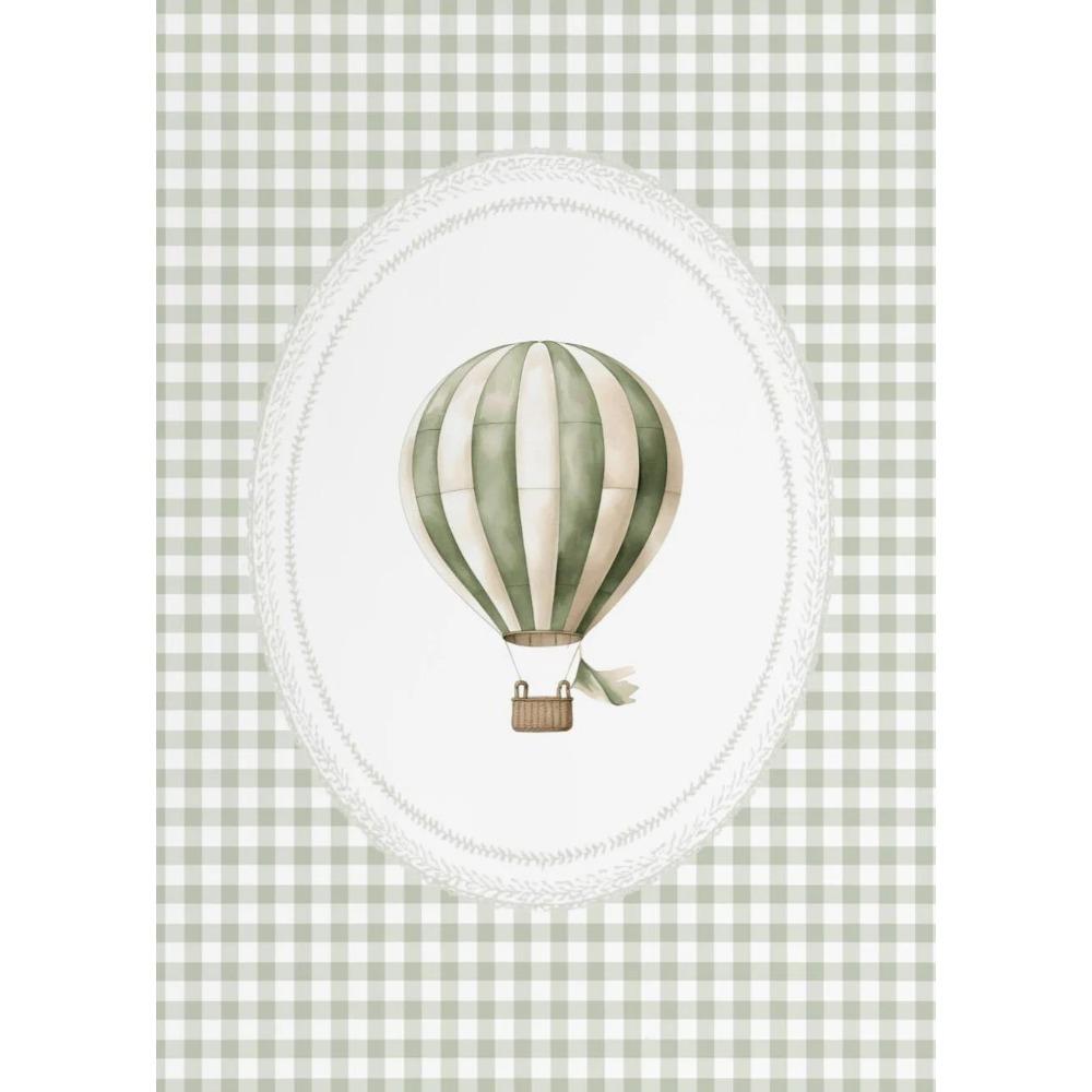 Vintage Hot Air Balloon Baby Sheep Cow Teddy Bear Plane Poster Canvas Painting Print Wall Art Sage Green for Room Nursery Decor
