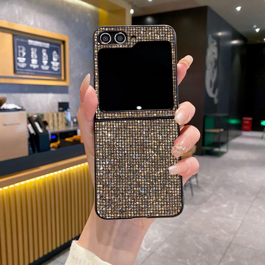 Роскошная блестящая однотонная задняя крышка для SamSung Galaxy Z Flip 8 6 5 4 3 Flip7 FE, блестящий чехол из твердого ПК с пайетками, решетчатый чехол
