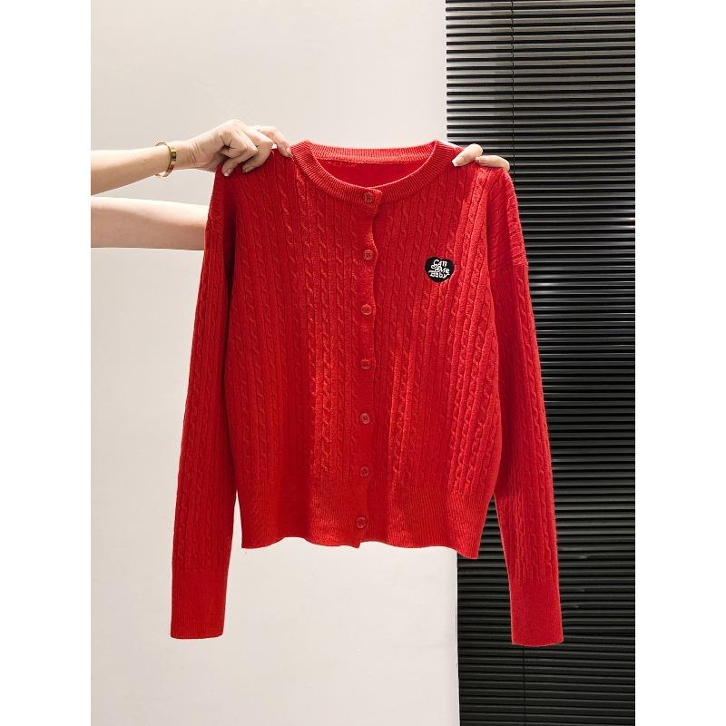 Дофаминовая вязаная куртка женская весна и осень любовь твист вышитый топ однобортный мягкий восковой свитер кардиган