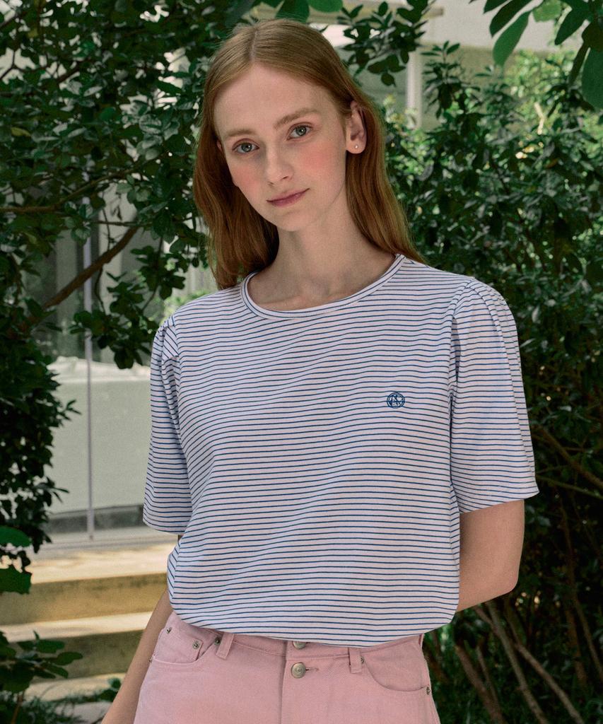 NONLOCAL Volume Sleeve Logo Stripe T-Shirt - Blue