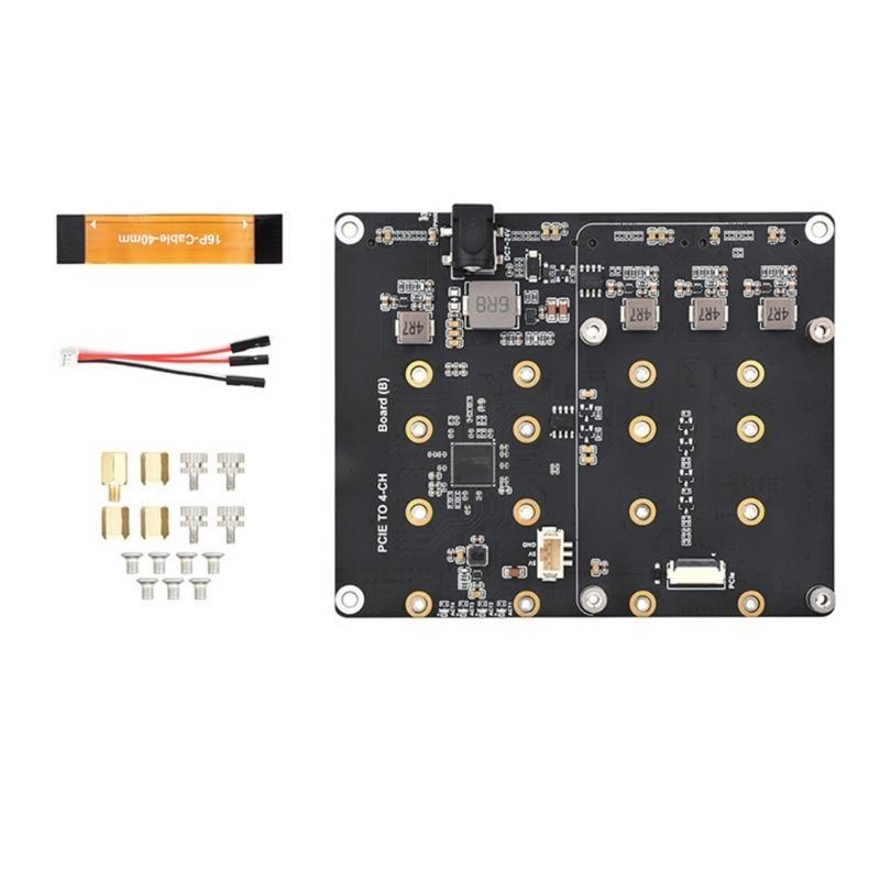 PCIe to 4CH M.2 NVMe 4 Port SSD Board with LED Light M.2 Hard Drives Adapter Card for RPI 5 2280/2260/2242/2230