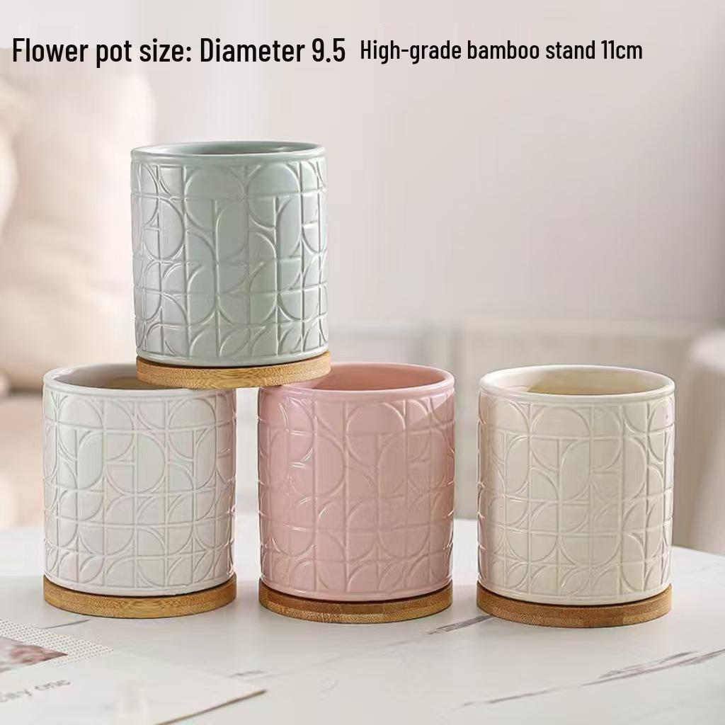 Nordic Macaron Green Ceramic Flower Pot: Simple Desktop Plant Container for Personalized Home Decor.