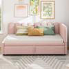 2-in-1 multifunctional sofa bed in L-shape (90/180 x 200 cm), velvet pink, space-saving design, can be used as a children's bed or guest bed.