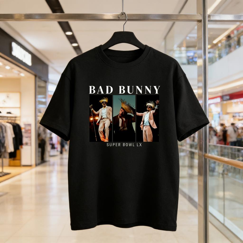 Bad Bunny Графические футболки Super Bowl С коротким рукавом Хлопковая футболка 2026 Мужская Женская Хлопок Новая Футболка Женская С принтом Уличная одежда