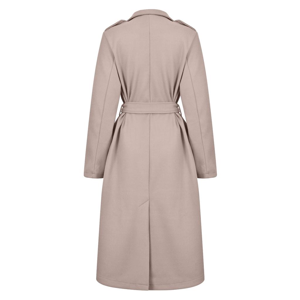 Women's Fashion Warm Winter Long Sleeve Solid V-neck Bandage Wool Coat