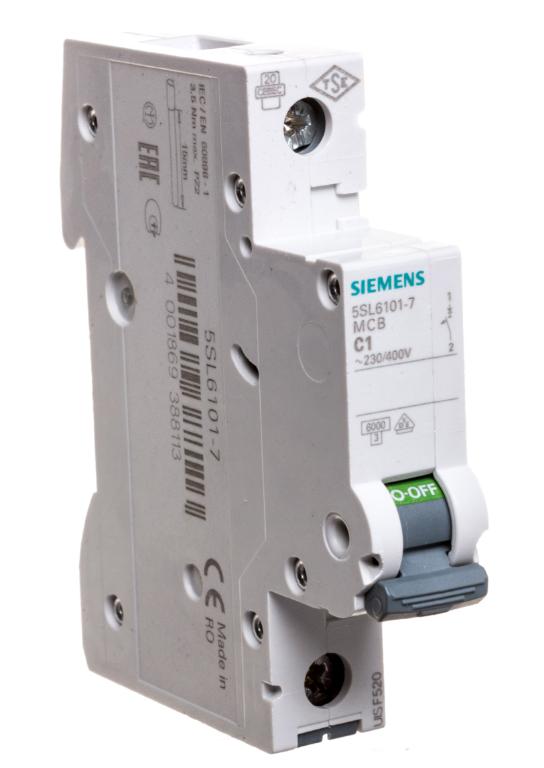 Overcurrent Circuit Breaker 1P C 1A 6Ka Ac Sentron 5Sl6101-7