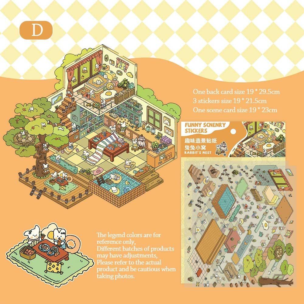 ПЭТ Трехмерная наклейка Визуальная укладка Миниатюрная наклейка со сценой Дети