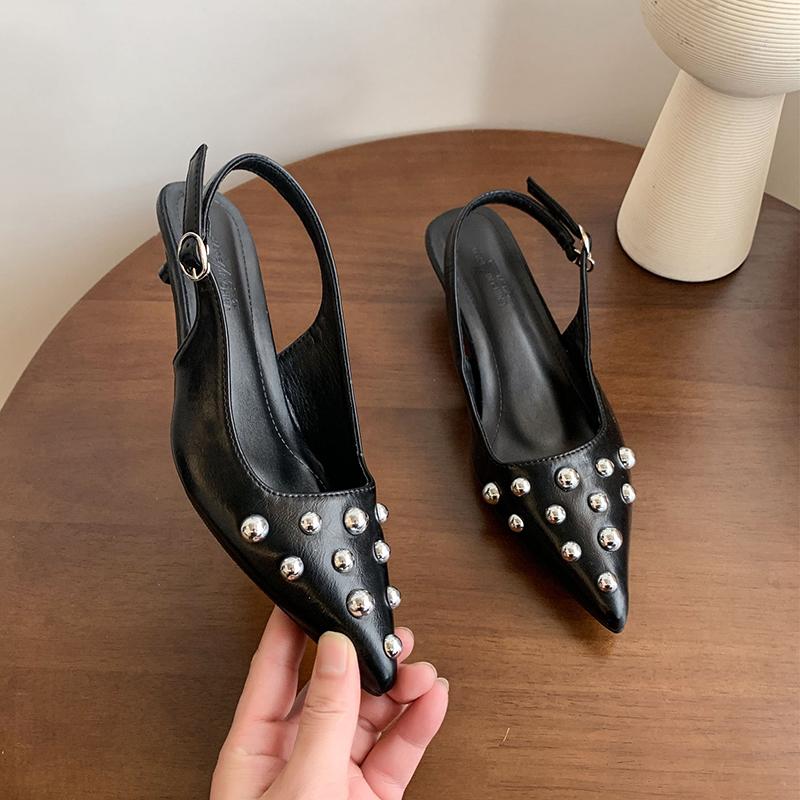 Fashion New Summer Women's Sandals Metal Rivet High Heels Footwear Elegant Slingback Pointed Slip On Party Lady Pumps Shoes