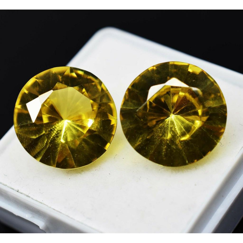 Natural Yellow Color Sapphire 20 Ct Round Cut Pair Loose Gemstone